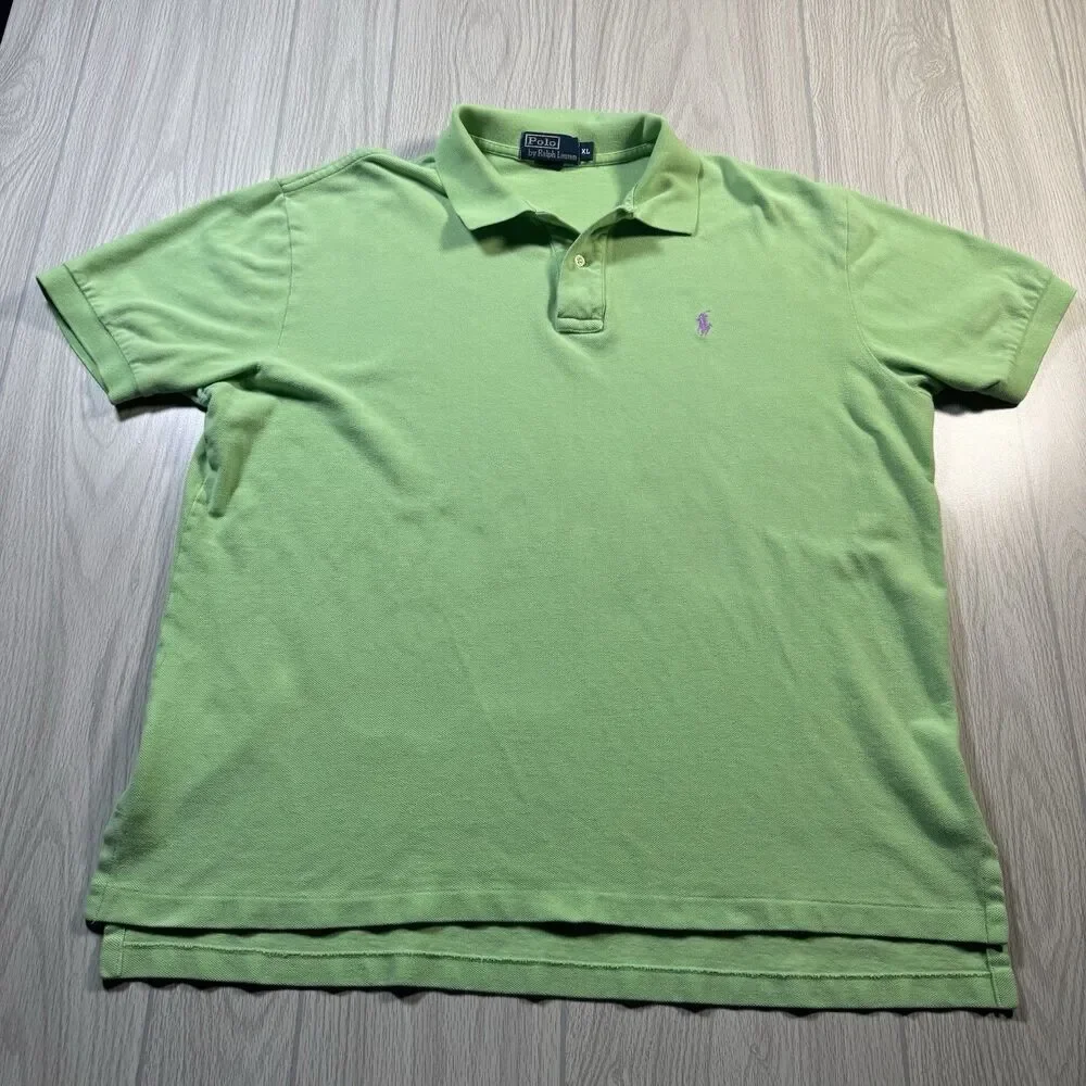 Vintage Polo Ralph Lauren Golf Shirt Mens XL Lime Green Pony Logo Preppy Classic